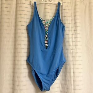 Lilly Pulitzer One Piece Isle Lattice Swimsuit Sz 14 Blue Haven Ultra Flattering